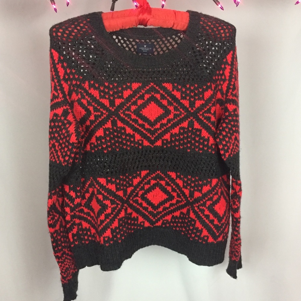American Eagle Red Printed Wool Sweater